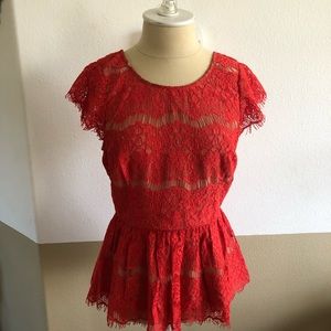Gorgeous XS Anthropologie Red Lace Peplum top!